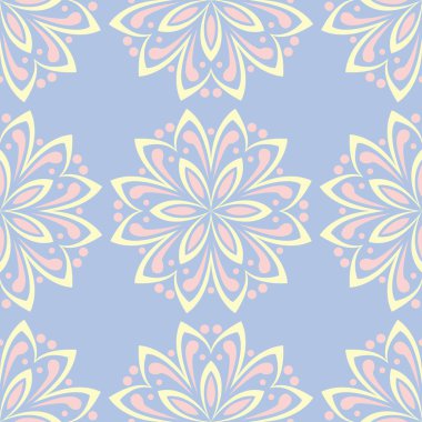 Çiçek mavi seamless modeli. Bej ve pembe öğeler için duvar kağıtları, Tekstil ve kumaş renkli arka plan