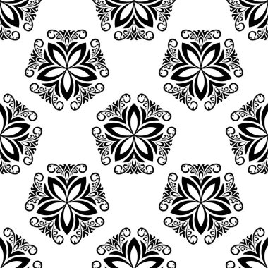 Çiçek arka plan siyah ve beyaz seamless modeli ile. Duvar kağıtları ve tekstil tasarım