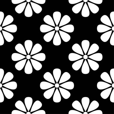 Siyah ve beyaz çiçek süsleme. Tekstil ve duvar kağıtları için seamless modeli