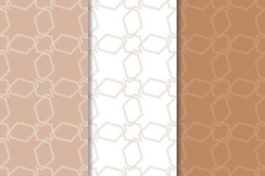 Kahverengi ve beyaz geometrik süsler. Web, Tekstil ve duvar kağıtları için dikişsiz desen seti