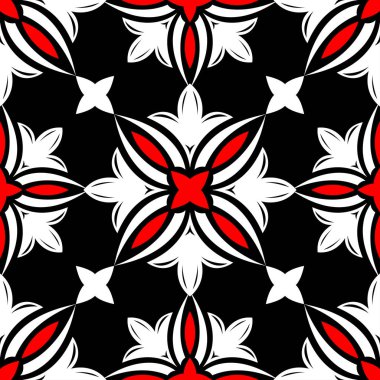 Çiçek elemanları ile Seamless modeli. Siyah kırmızı beyaz bir arka plan duvar kağıtları, Tekstil ve kumaş için