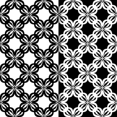 Siyah ve beyaz çiçek arka planlar. Tekstil ve duvar kağıtları için dikişsiz desen seti