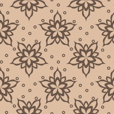 Kahverengi ve bej çiçekli süs. Tekstil ve duvar kağıtları için seamless modeli