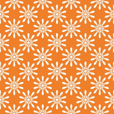 Turuncu zemin üzerine beyaz çiçek tasarım. Tekstil ve duvar kağıtları için seamless modeli