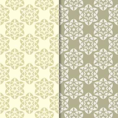 Zeytin yeşili çiçek süs arka planlar. Tekstil ve duvar kağıtları için dikişsiz desen seti