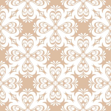 Bej renkli arka plan üzerinde beyaz çiçek süsleme. Tekstil ve duvar kağıtları için seamless modeli