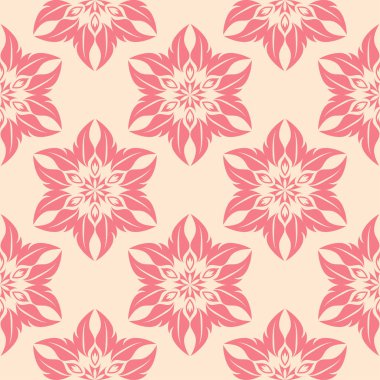 Bej renkli arka plan üzerinde kırmızı çiçekli süs. Tekstil ve duvar kağıtları için seamless modeli