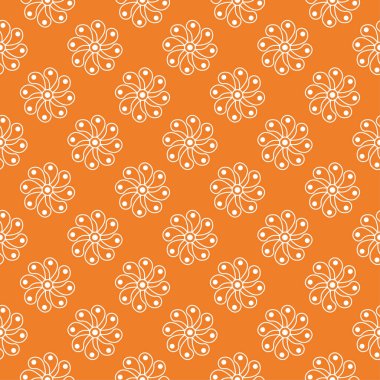 Turuncu çiçek süsleme beyaz elemanları ile. Tekstil ve duvar kağıtları için seamless modeli