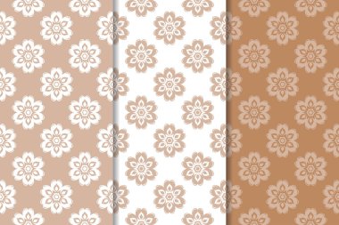 Kahverengi çiçek arka planlar. Tekstil ve duvar kağıtları için dikişsiz desen seti