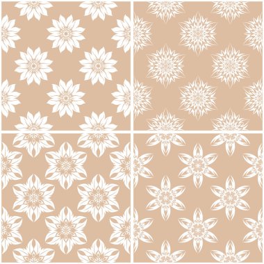 Çiçek desenleri. Sorunsuz arka plan bej ve beyaz dizi. Vektör çizim