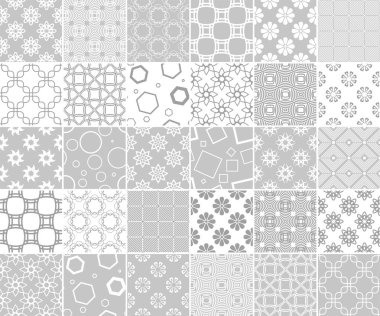 Geometrik ve bitkisel Dikişsiz desen koleksiyonu. Gri ve beyaz arka plan Tekstil ve duvar kağıtları için