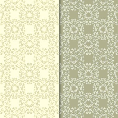 Zeytin yeşili çiçek süs arka planlar. Tekstil ve duvar kağıtları için dikişsiz desen seti