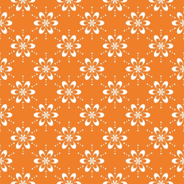 Turuncu zemin üzerine beyaz çiçek süsleme. Tekstil ve duvar kağıtları için seamless modeli