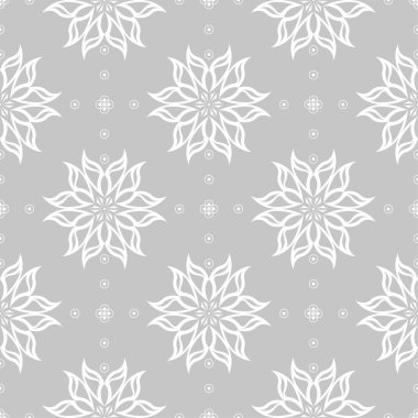 Gri arka plan üzerinde beyaz çiçek süsleme. Tekstil ve duvar kağıtları için seamless modeli