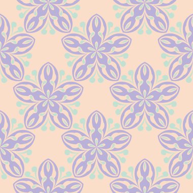 Duvar kağıtları, Tekstil ve kumaş için mor ve mavi tasarımları ile bej çiçek seamless modeli