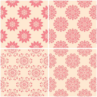 Çiçek desenleri. Dizi sorunsuz arka plan bej ve kırmızı. Vektör çizim