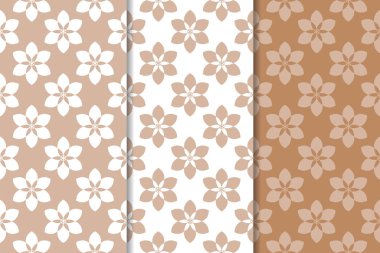 Kahverengi çiçek arka planlar. Tekstil ve duvar kağıtları için dikişsiz desen seti