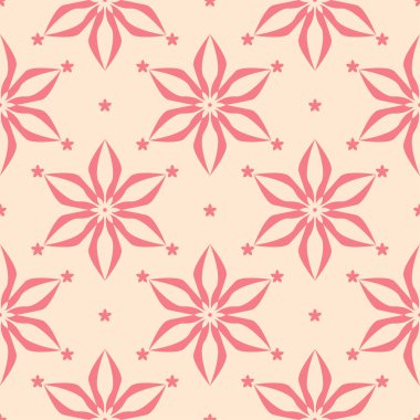 Bej renkli arka plan üzerinde kırmızı çiçekli süs. Tekstil ve duvar kağıtları için seamless modeli