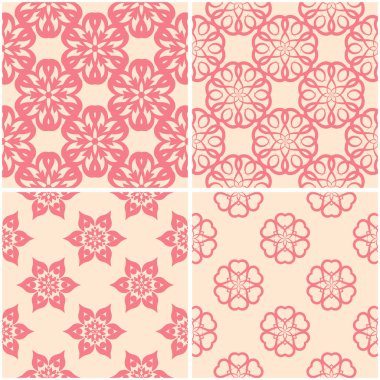 Çiçek desenleri. Dizi sorunsuz arka plan bej ve kırmızı. Vektör çizim