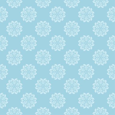 Beyaz ve mavi çiçek desenli. Tekstil ve duvar kağıtları için sorunsuz süsleme
