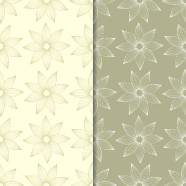 Zeytin yeşili ve bej çiçek arka planlar. Tekstil ve duvar kağıtları için dikişsiz desen seti
