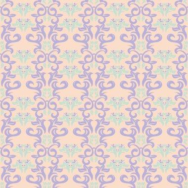 Çiçek seamless modeli. Bej renkli arka plan duvar kağıtları, Tekstil ve kumaş için mor ve mavi çiçek öğeleri ile