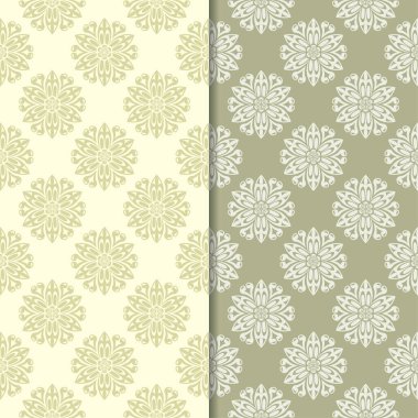 Zeytin yeşili ve bej çiçek arka planlar. Tekstil ve duvar kağıtları için dikişsiz desen seti