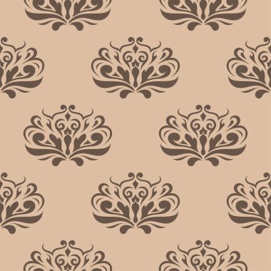 Bej renkli arka plan üzerinde kahverengi çiçek süsleme. Tekstil ve duvar kağıtları için seamless modeli