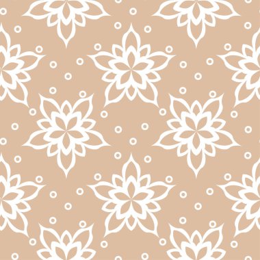 Bej ve beyaz çiçek süsleme. Tekstil ve duvar kağıtları için seamless modeli