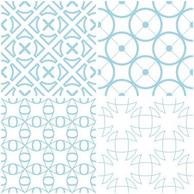 Geometrik desenler. Beyaz mavi öğeleri kümesi. Sorunsuz arka planlar. Vektör çizim