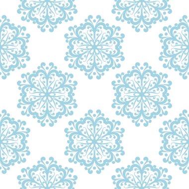 Beyaz zemin üzerine mavi çiçek süsleme. Tekstil ve duvar kağıtları için seamless modeli