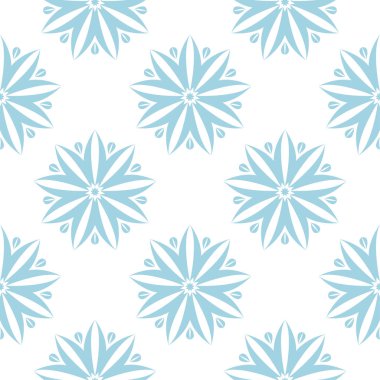 Beyaz zemin üzerine mavi çiçek süsleme. Tekstil ve duvar kağıtları için seamless modeli