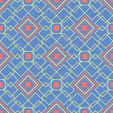 Geometrik mavi seamless modeli. Arka plan duvar kağıtları, Tekstil ve kumaş için kırmızı ve sarı tasarımı ile çok renkli