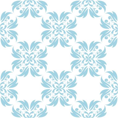 Beyaz zemin üzerine mavi çiçek süsleme. Tekstil ve duvar kağıtları için seamless modeli