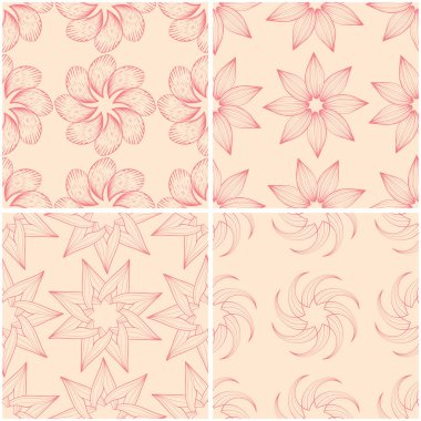 Çiçek desenleri. Dizi sorunsuz arka plan bej ve kırmızı. Vektör çizim