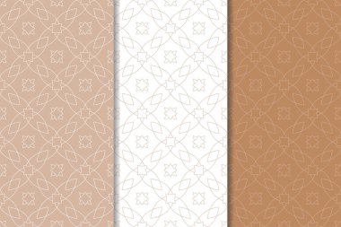 Kahverengi ve beyaz geometrik süsler. Web, Tekstil ve duvar kağıtları için dikişsiz desen seti