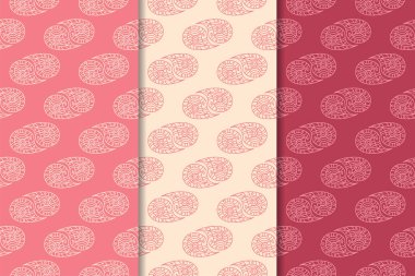 Kırmızı çiçekli süsler kümesi. Kiraz pembe dikey Dikişsiz desen. Duvar kağıdı arka plan