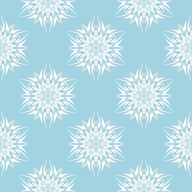 Mavi zemin üzerine beyaz çiçek tasarım. Tekstil ve duvar kağıtları için seamless modeli