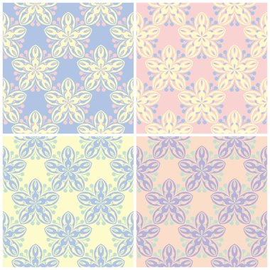 Soluk renkli kesintisiz arka plan duvar kağıtları, Tekstil ve kumaş çiçek desenleri ile set