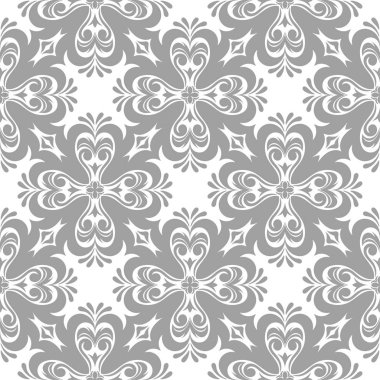 Beyaz arka plan üzerine açık gri çiçek süsleme. Tekstil ve duvar kağıtları için seamless modeli