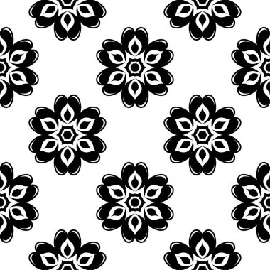 Beyaz arka planda siyah çiçek süsleme. Tekstil ve duvar kağıtları için seamless modeli