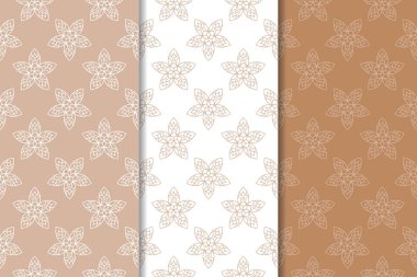 Kahverengi çiçek arka planlar. Tekstil ve duvar kağıtları için dikişsiz desen seti