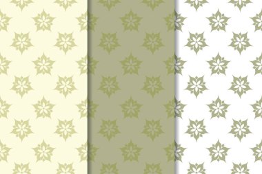 Zeytin yeşili çiçek arka planlar. Tekstil ve duvar kağıtları için dikişsiz desen seti