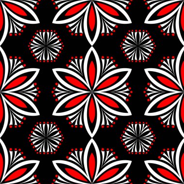 Siyah kırmızı ve beyaz çiçek öğeleri. Sorunsuz arka plan duvar kağıtları için