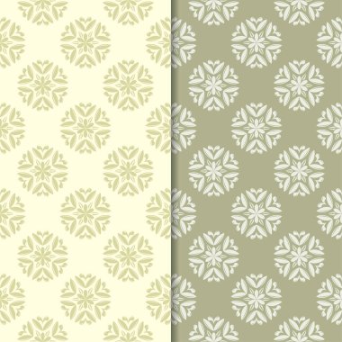 Zeytin yeşili çiçek desenleri. Tekstil ve duvar kağıtları için dikişsiz desen seti