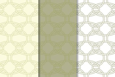 Zeytin yeşili ve beyaz geometrik süsler. Web, Tekstil ve duvar kağıtları için dikey Dikişsiz desen seti