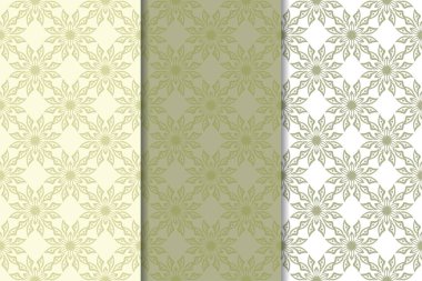 Zeytin yeşili çiçek desenleri. Tekstil ve duvar kağıtları için dikişsiz desen seti