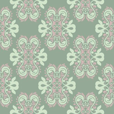 Çiçek seamless modeli. Zeytin yeşili arka plan duvar kağıtları, Tekstil ve kumaş için soluk pembe çiçek öğeleri ile