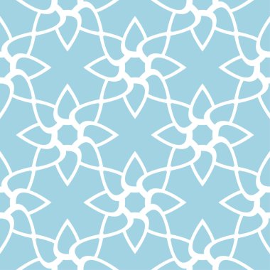 Mavi zemin üzerine beyaz çiçek süsleme. Tekstil ve duvar kağıtları için seamless modeli