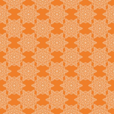 Turuncu zemin üzerine beyaz çiçek süsleme. Tekstil ve duvar kağıtları için seamless modeli